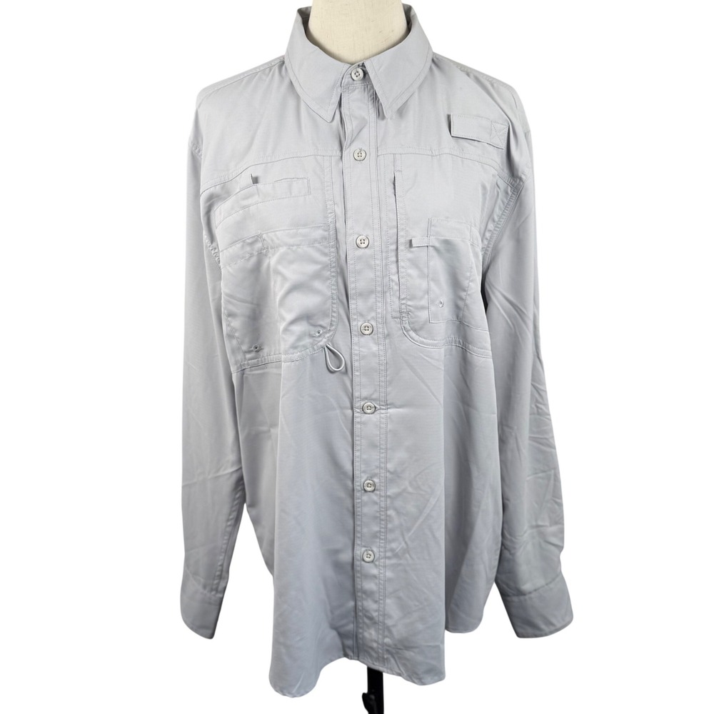 Reel‎ Legends M Saltwater II Fishing Shirt Gray Ripstop Vented Utility Pockets